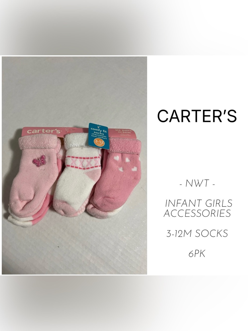 CARTER’S - 3/12M - NWT - 6PK - INFANT GIRLS COZY SOCKS